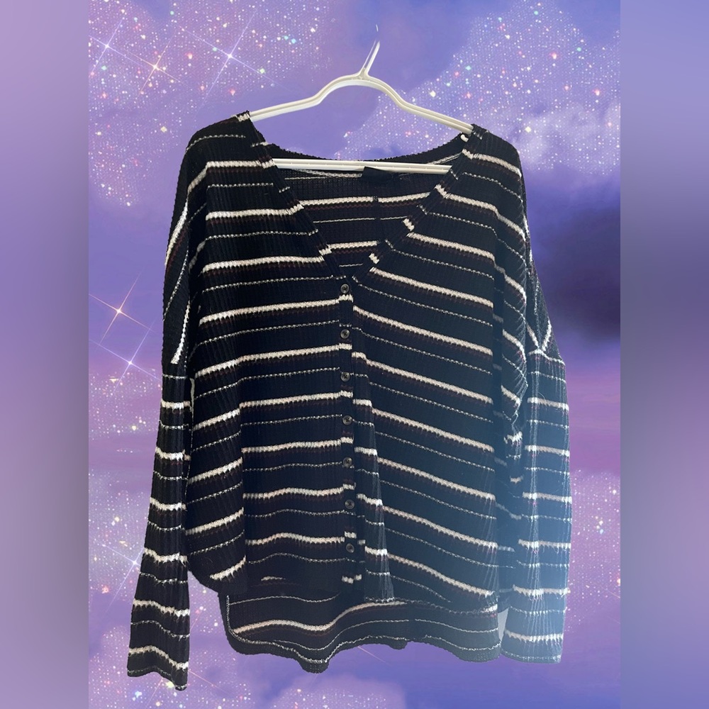 Comfy grungy striped sweater cardigan